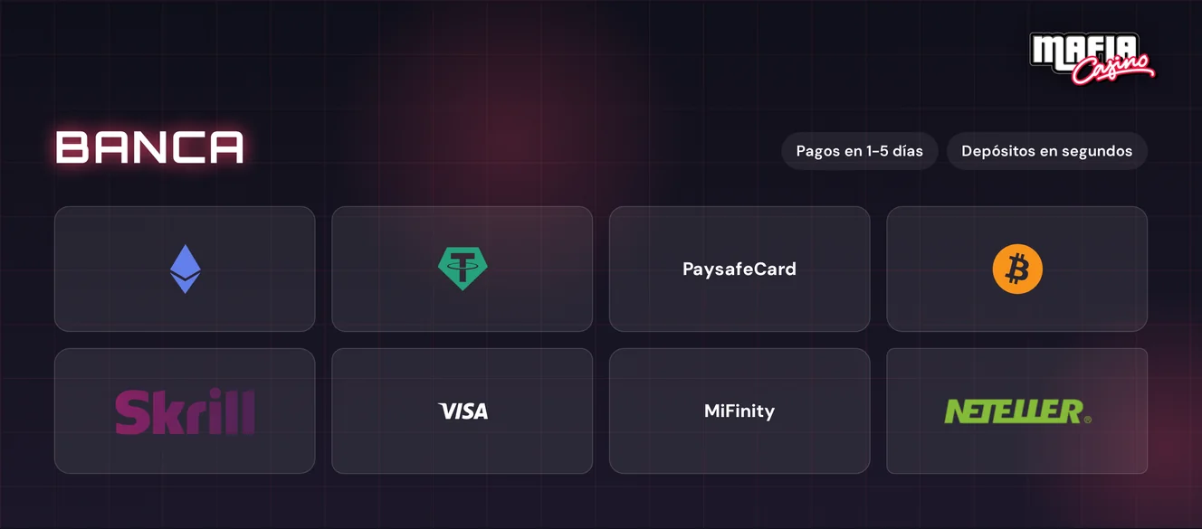 Selecciona métodos bancarios disponibles
